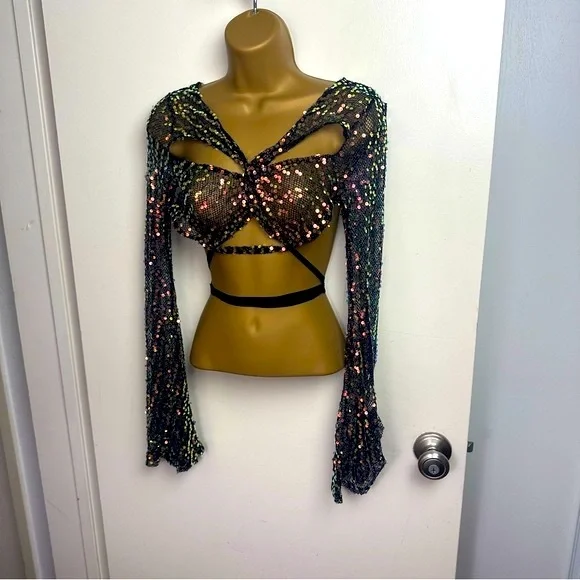 Dolls Kill Sequin Mesh Crop Top - Multicolor - Picture 5 of 15